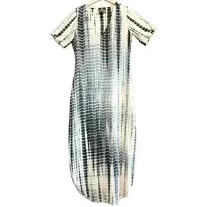Asa Kaftan, Bohemian, Tie Dye, V Neck, Black, Beige, Maxi Dress, Size Small